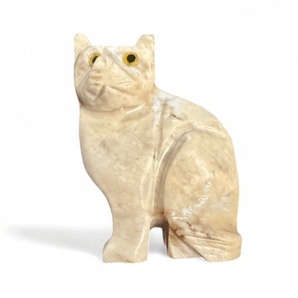 Natural Stone Cat Figurine Marble or Jade *damage‎ to leg*